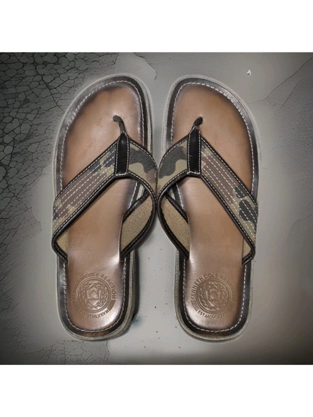 KENNETH COLE REACTION FLIP FLOPS/THONGS~ CAMO PRINT~SEA VIEW MEN'S SIZE 12